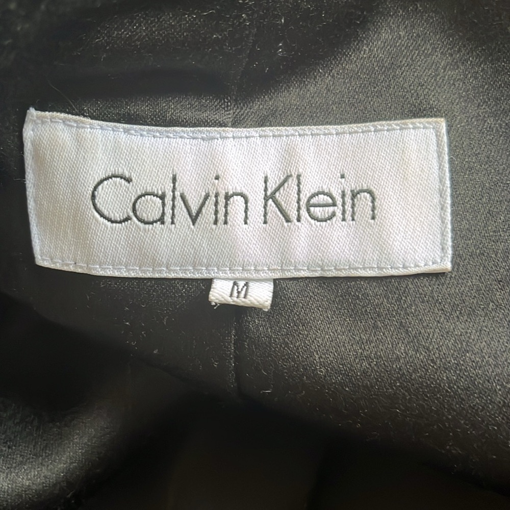 Calvin Klein Black High Shine Patent Faux Leather Trench Coat w/pockets Size M - Picture 15 of 17